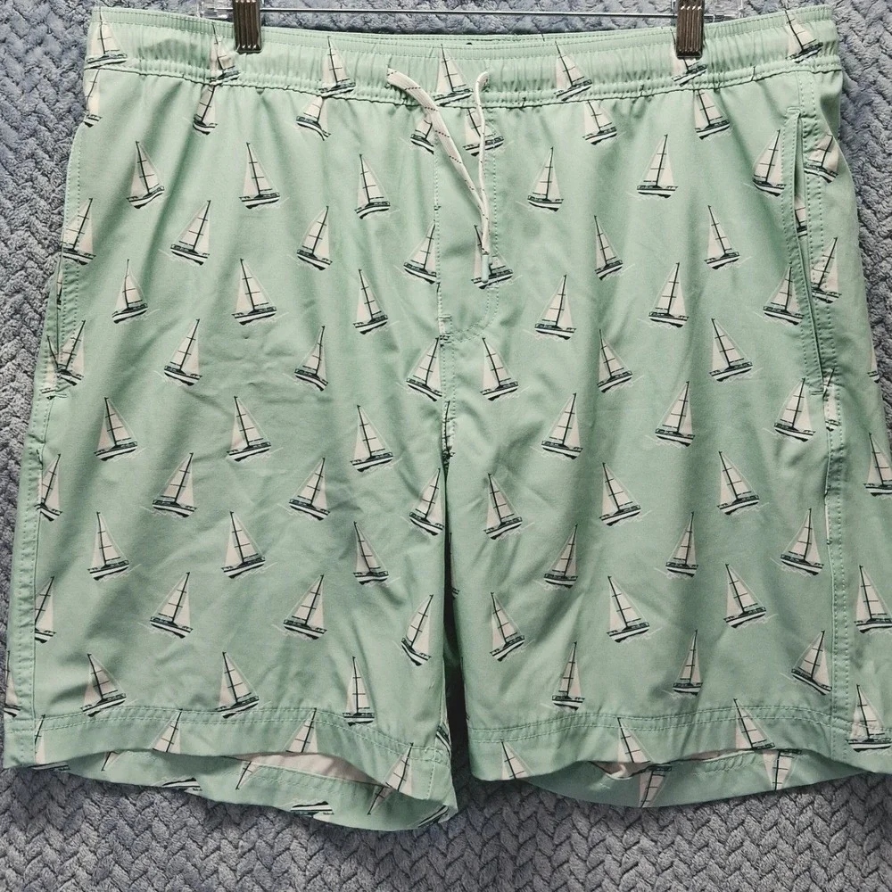 Elysian Supply Company Mens Sailboat Print Swim Trunks Mint Green Size Large